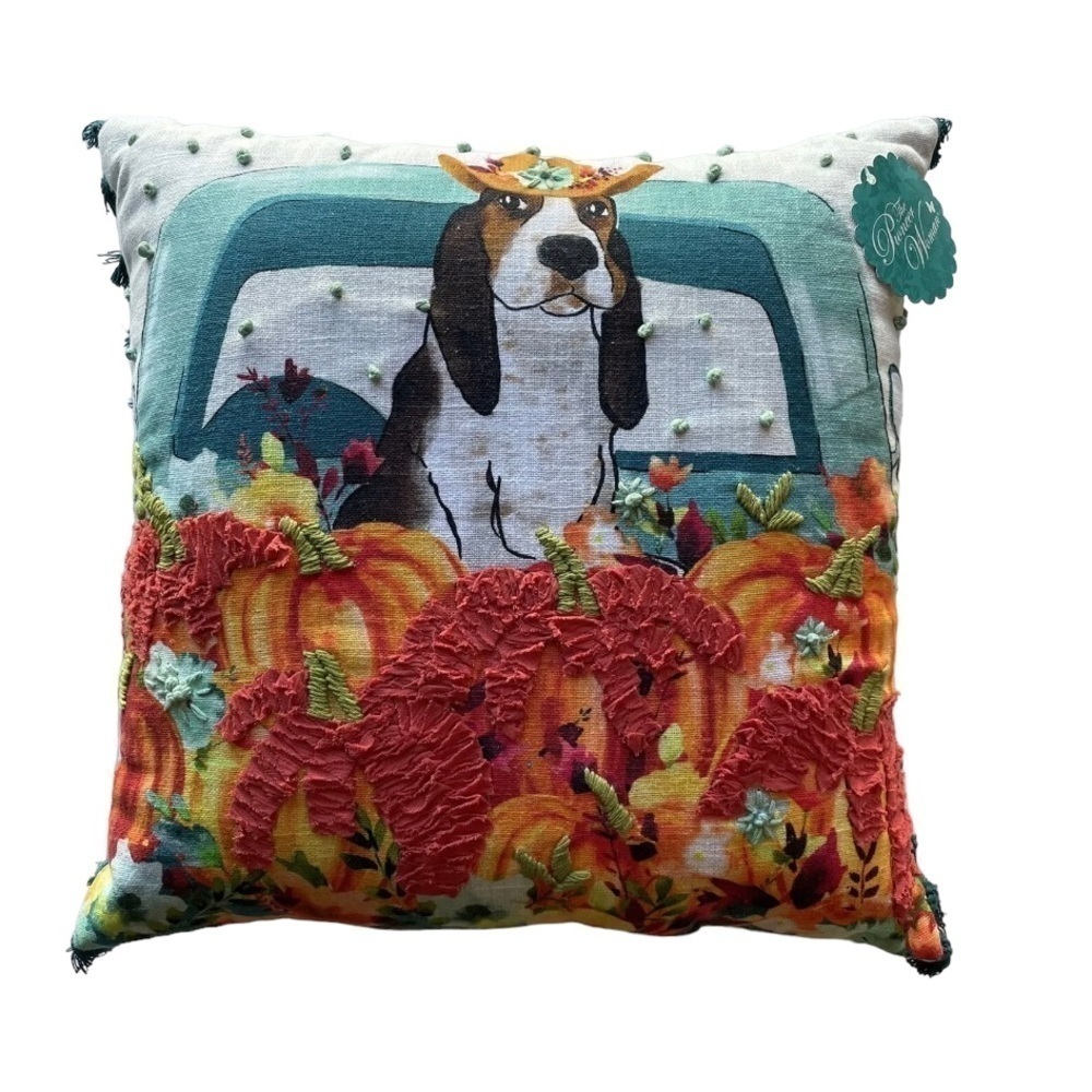Pioneer Woman Pillow Harvest Pumpkin Charlie Hound Dog NWT Fall Autumn decor
